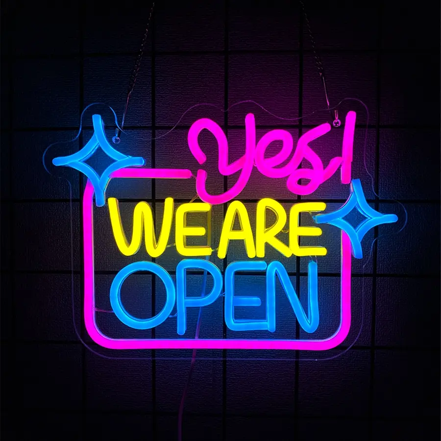 Yes We Are Open Neon Sign, Colorful Letters Icon Business Storefront Sign, USB Powered with Switch, for Bars Clubs Restaurants Hotels Game Rooms Stores Wall Art Decor