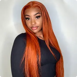 Hot Star 350# Ginger Orange 13x6 HD Transparent Lace Front Wigs Human Hair 180% Density Pre Plucked Colored for Women