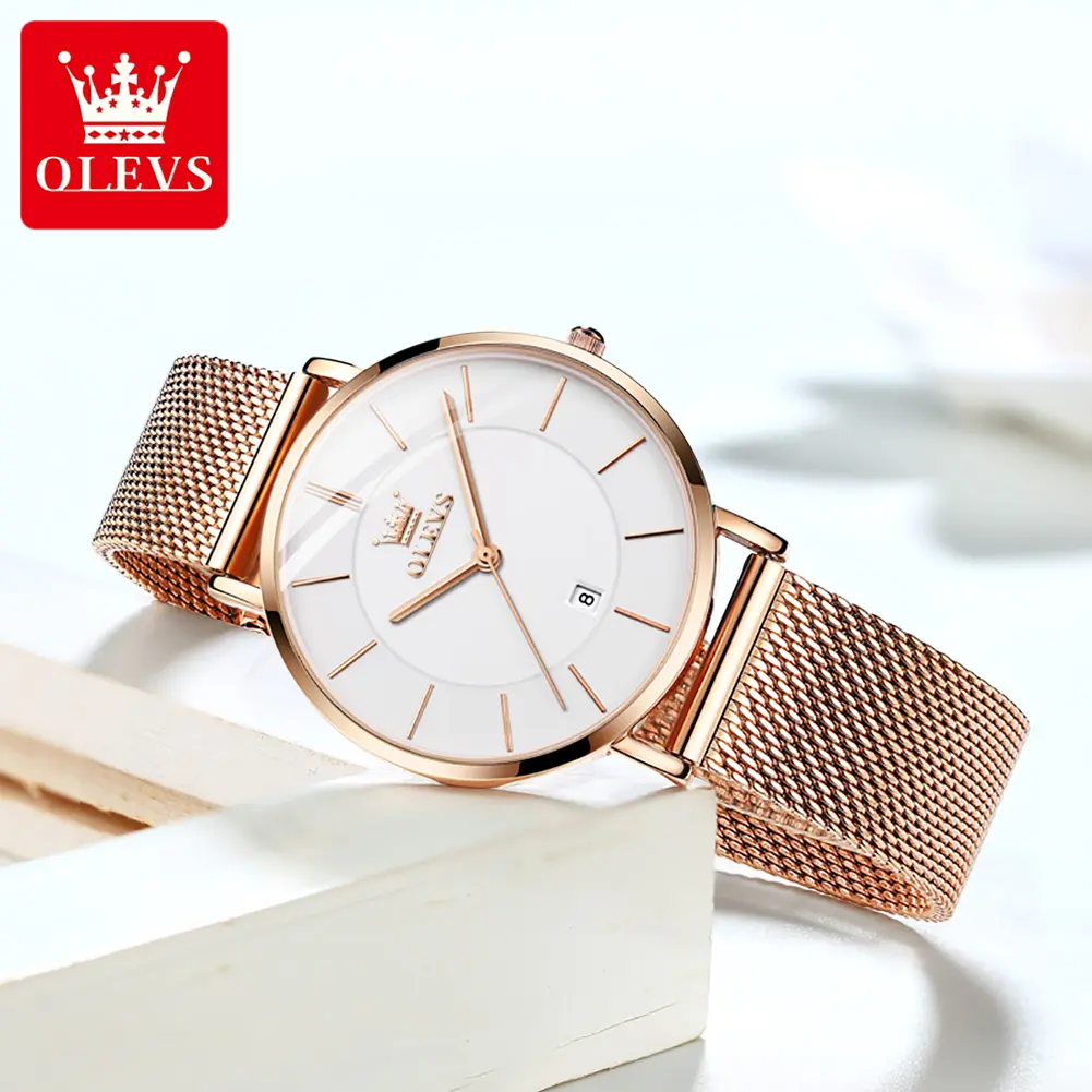 OLEVS Genuine Women Watch Luxury Stainless Steel Quartz Watch with Date Function Waterproof Watch Birthday Gift Anniversary Gift 5869 Fashionable Wristwatch watches women Reloj de cuarzo para mujer