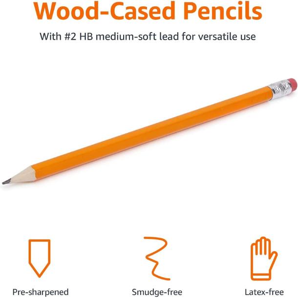 Wood-Cased #2 HB School Pencils with Erasers for Writing and Drawing, Pre-sharpened, Soft Strong Lead, Orange, 30 Count