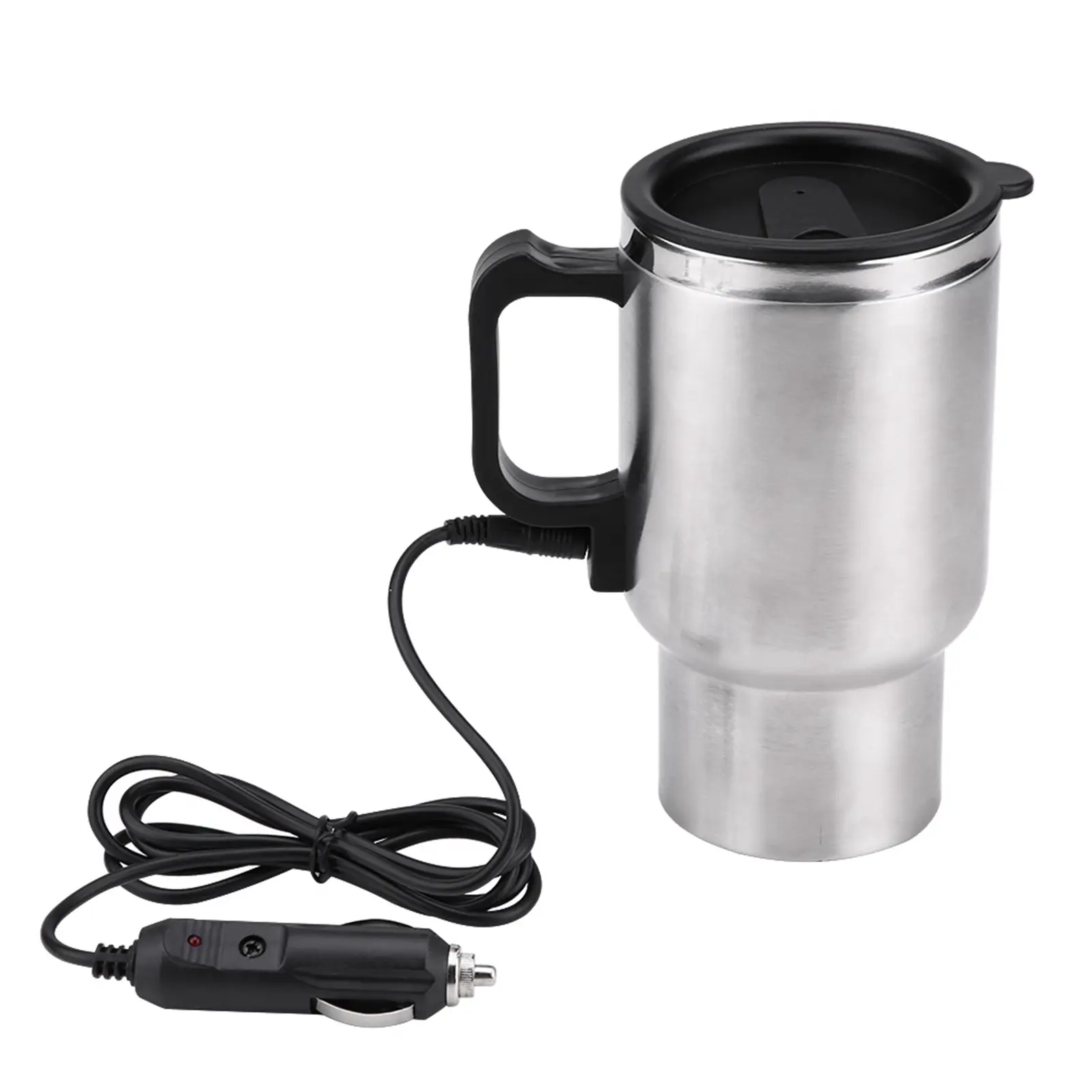 12V Food Grade Stainless Steel Portable Electric Heating Mug, 450ml Vacuum Insulated Car Cup with Indicator Light, Silicone Cover for Road Beverage Coffee Tea - Kitchenware Drinkware Stainless Vacuum Flask Accessory, Stainless Vacuum Flasks