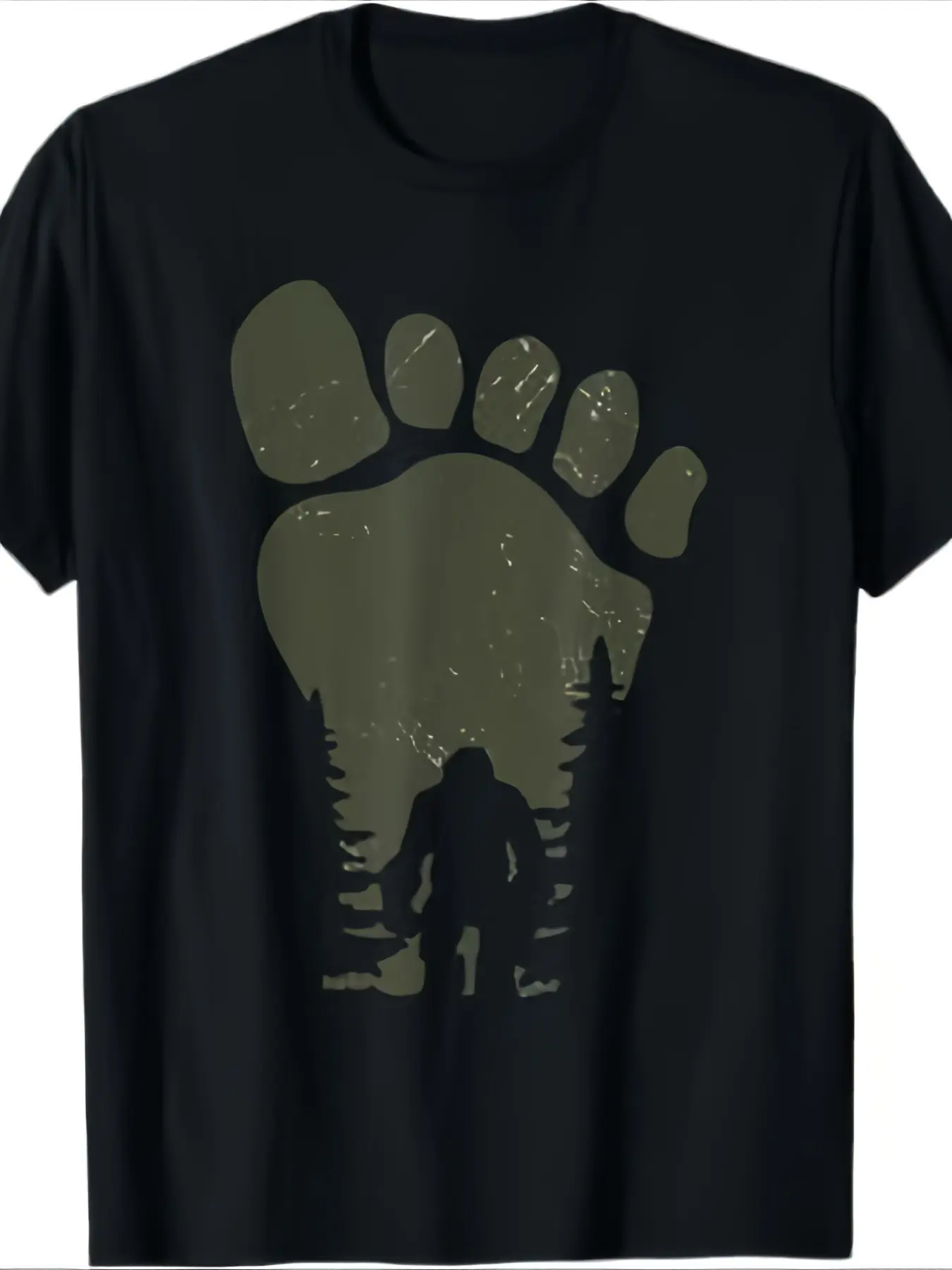 1pc Men'S Sasquatch Footprint Graphic T-Shirt -  Cotton, Crew Neck, Short Sleeve, Casual Fit, All-Season Knit Fabric Tee for Outdoor & Casual Attire, Comfortable Clothing Soft Texture ShirtLabour Day, seasonal casual and trendy men, round neck high st