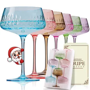 Colored Martini Glasses Set of 6,  Vintage Champagne Coupe Glasses, Large Margarita Glasses,  Mixed color Drinkware