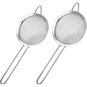 2 Pack Fine Mesh Strainer, Small Stainless Steel Sieves with Handles, for Steeping Loose Leaf Tea, Straining Cocktail, Juice and Sifting Flour, Powdered Sugar (2pcs)