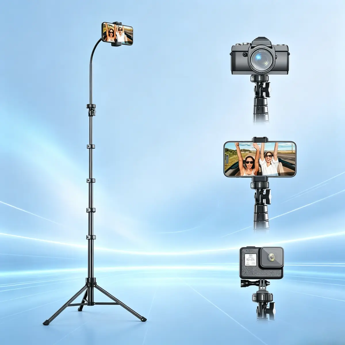 Flexible Phone Tripod with 14.95’’ Gooseneck, Remote and Phone Holder, Overhead Cell Phone Stand&Selfie Stick for Video Recording, Compatible with iPhone Android Phone, Camera Black