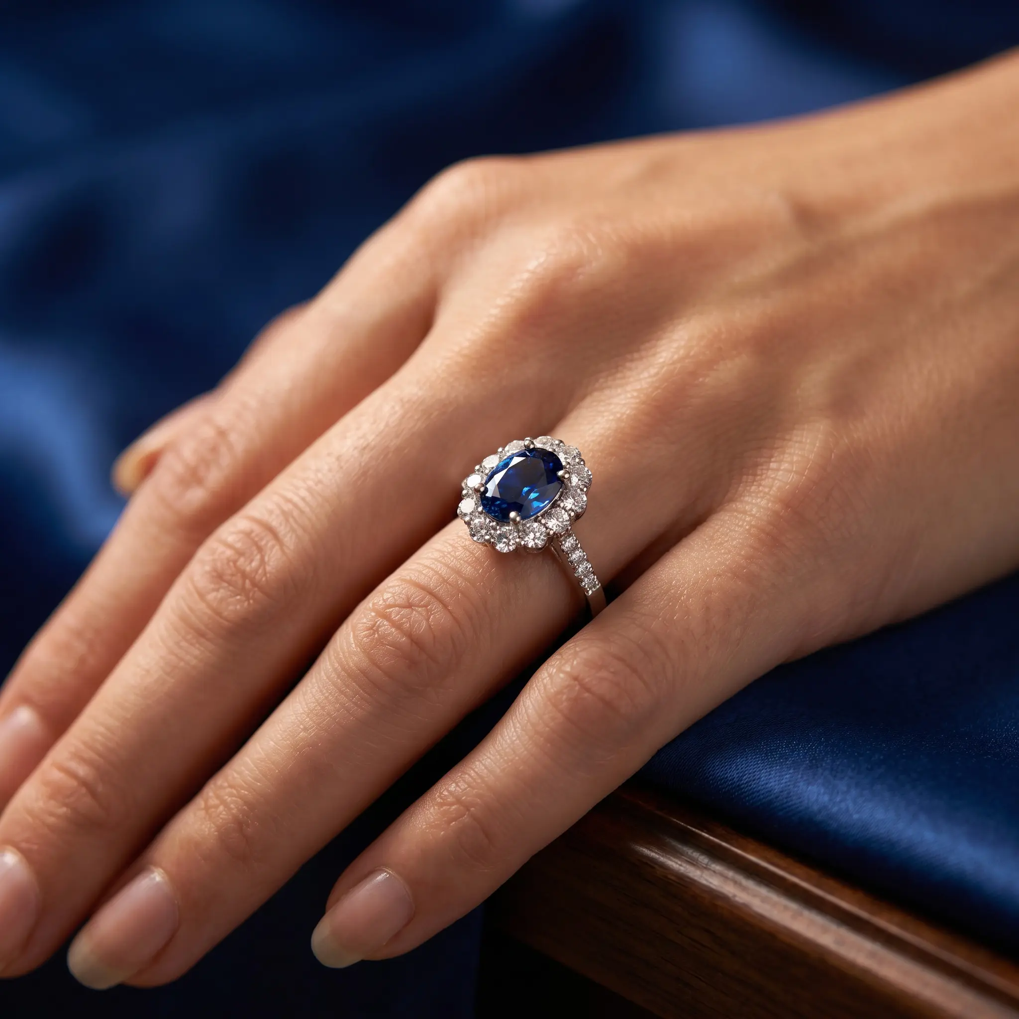 Women's Blue Sapphire Ring - Elegant Fashion Ring with Encircled Gems, 3.9 Carat Oval Costume Jewelry, Blue Sapphire Adds Instant Elegance for Birthday Anniversary Wear