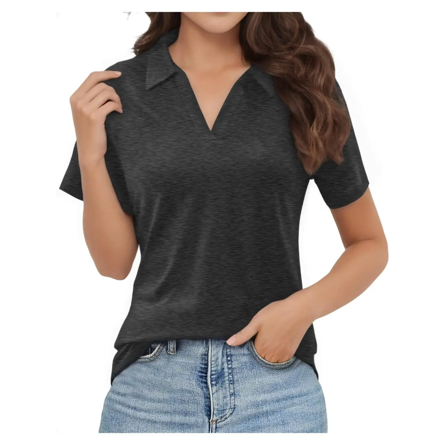 Polo Shirts for Women, V-Neck Business Casual Tops for Women, Summer Lapel Collar Tunic Tops Short Sleeve Cute Blouses Work Tops Golf Polo Shirt,