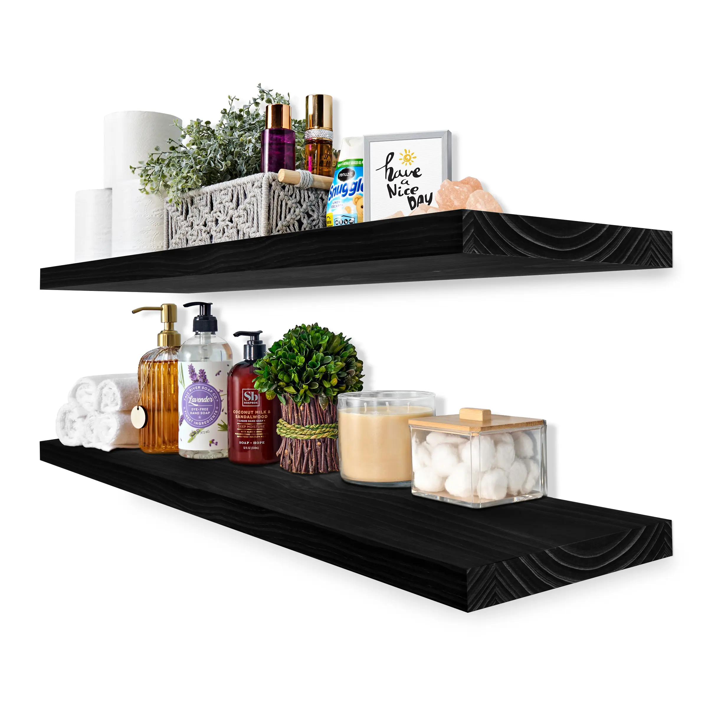 Sorbus 2-Pack 35” Solid Pine Wooden Floating Shelves with Hidden Shelf Bracket, Durable Premium Wall Unit for Bathroom Decor, Bookshelf Storage & Easy Installation