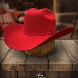 Tombstone Texana Tombstone 20 X's Red Felt Cowboy Hat with Wide Brim and Silver Buckle