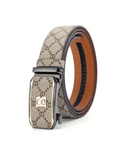 Men's Fashion Monogram Belt, Premium PU Leather, B Letter Automatic Buckle, Casual Style, All Seasons, for Dress & Jeans