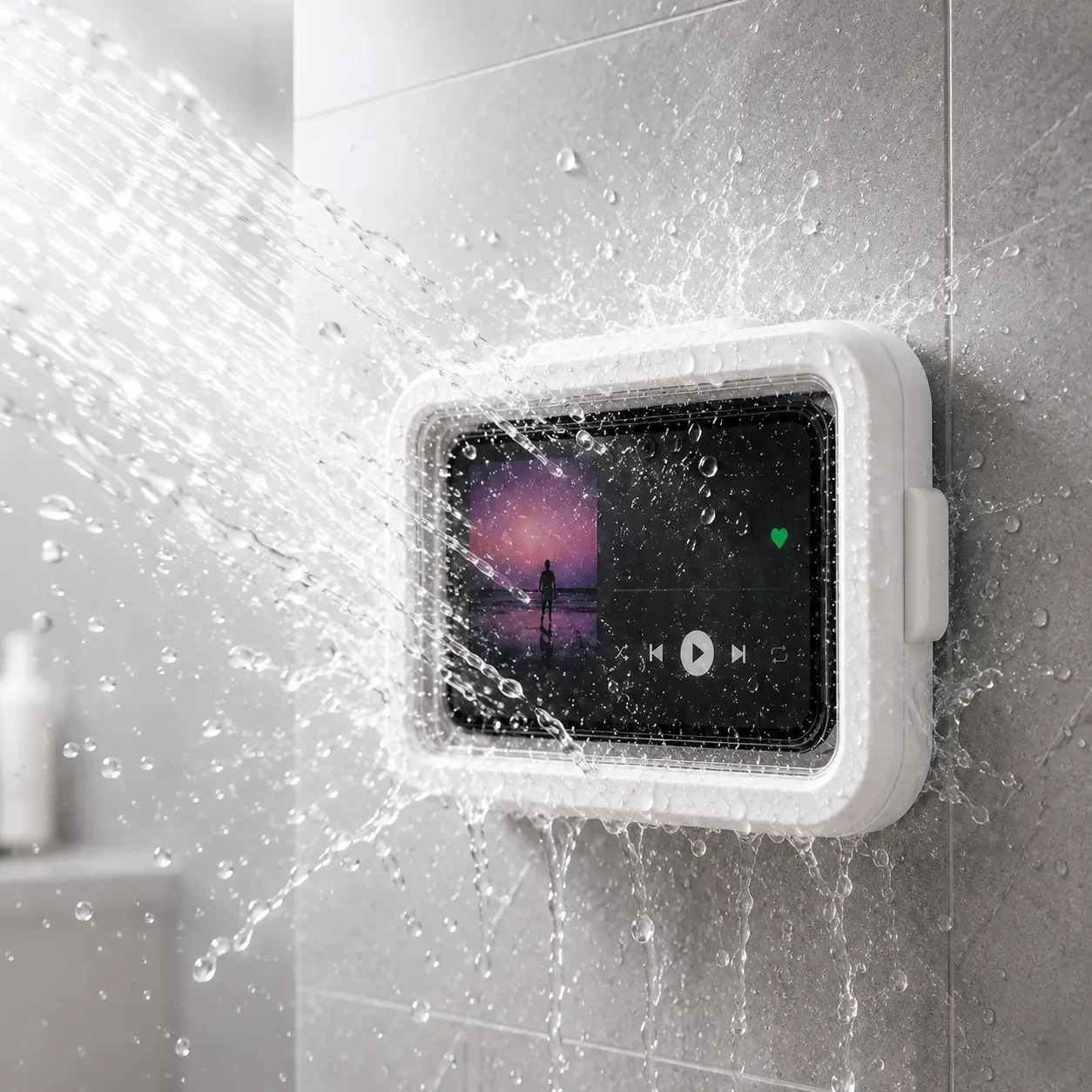 Waterproof Shower Phone Holder, Bathroom Wall Phone Mount with 360 Rotation, Touch Screen Case for Shower & Bathtub