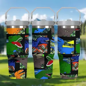 1pc 30oz Colorful Dinosaur Graffiti Stainless Steel Vacuum Insulated Cup, Vacuum Insulated Tumbler, Large Capacity Portable Water Bottle, Reusable Travel Drink Container, Traveler Tumbler, Mother's Day gift Outdoor camping Coffee Cups & Mugs
