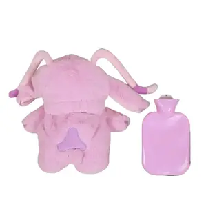 Cartoon Plush Design Hot Water Bottle HandWarmer -Cotton, Water-Filled, Pink, Ideal Gift forGirls on Chilly Days