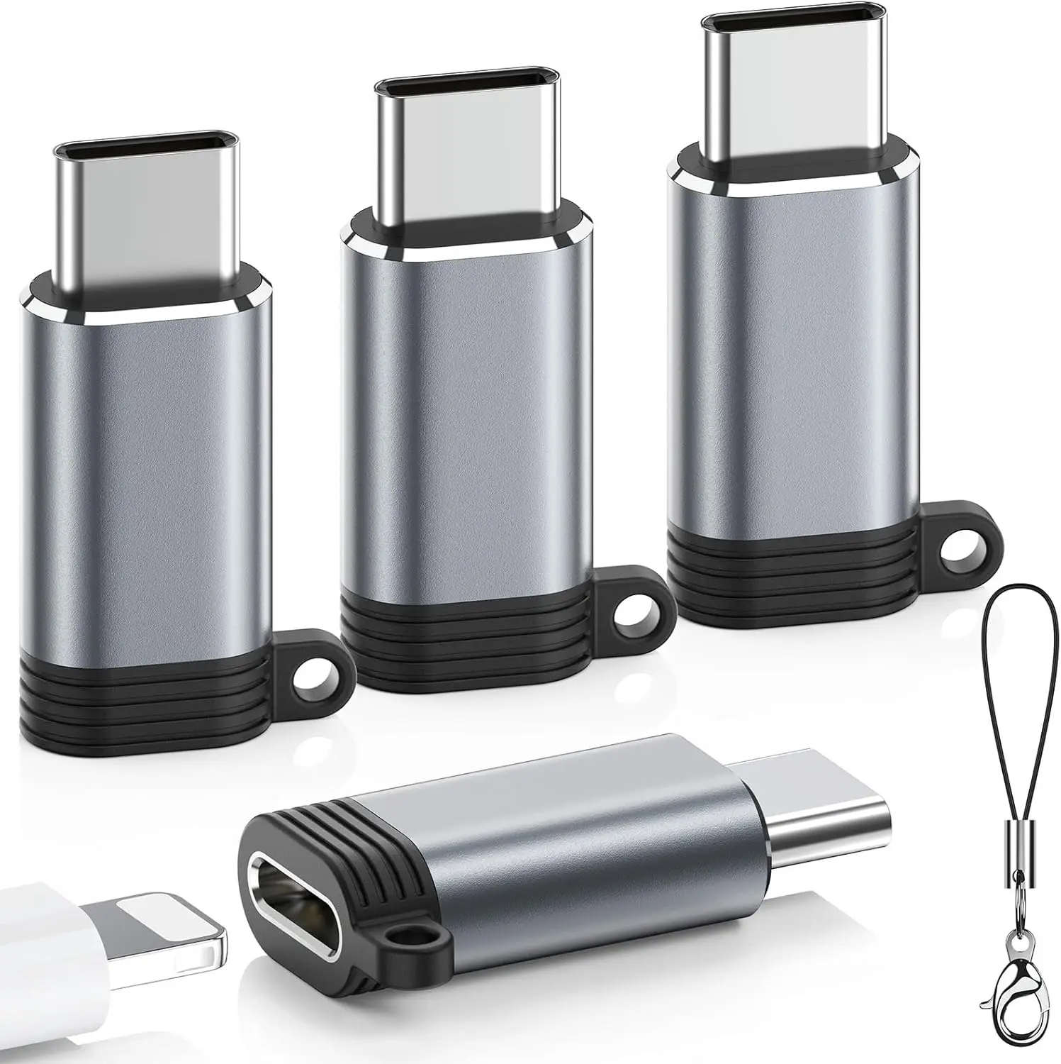 Lightning to USB C Adapter 4 Pack, Fast Charging & Data Sync for iPhone 15/16/17 Pro/Pro Max, Charger Adapter Accessory (Not for Audio/OTG)