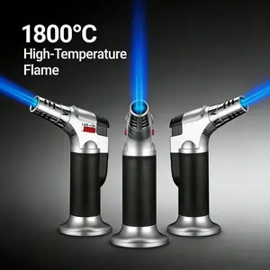 [No Fuell Included] Butane Torch Lighter, Refillable Adjustable Blue Jet Flame Kitchen Blowtorch with 360° Rotation And Safety Lock, Windproof Metal Cooking Torch for BBQ, Baking, Camping And Outdoor Ignition (Butane Gas Not Included)