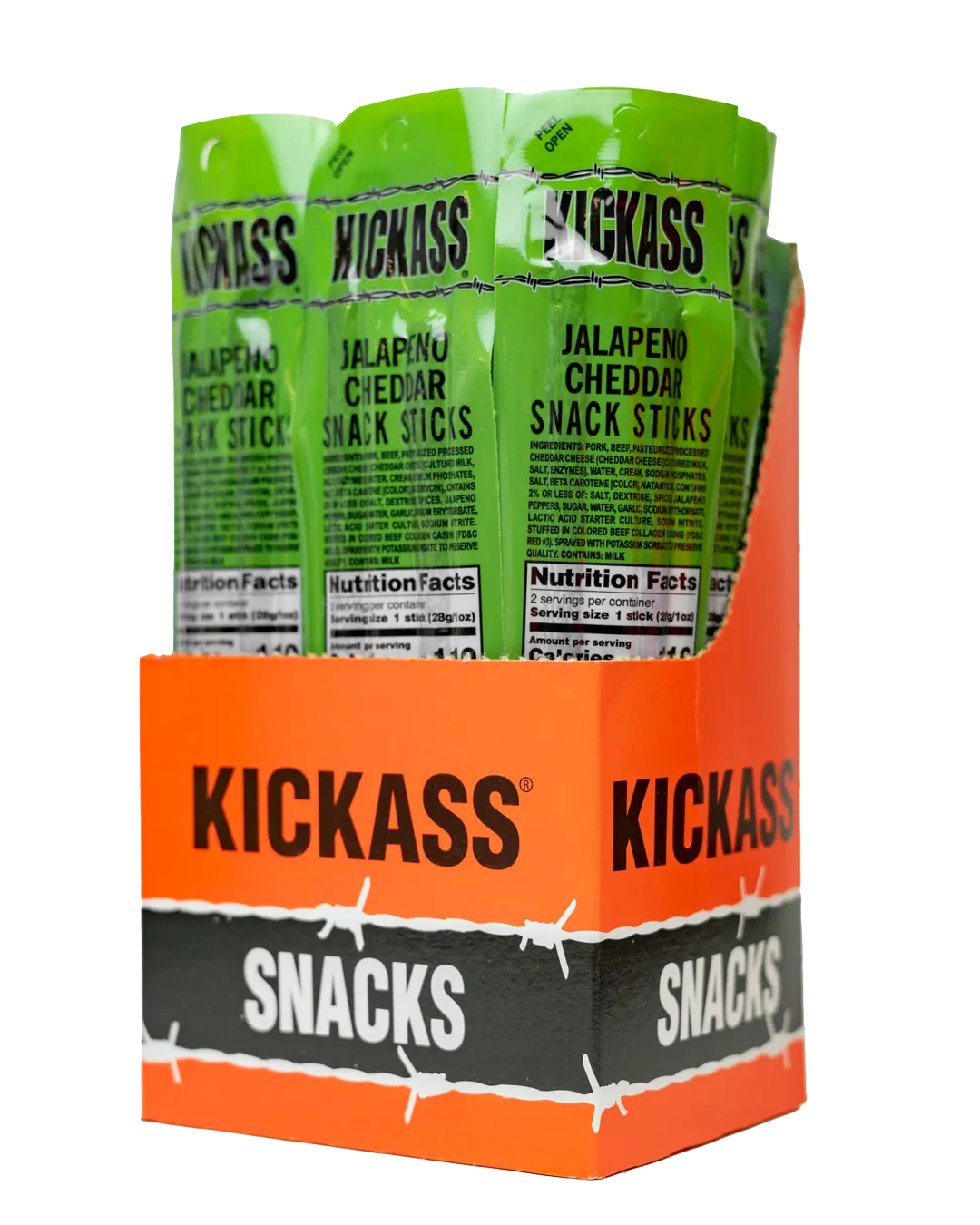Kickass Jalapeño Cheddar Twin Pack Snack Sticks - 16CT Caddy