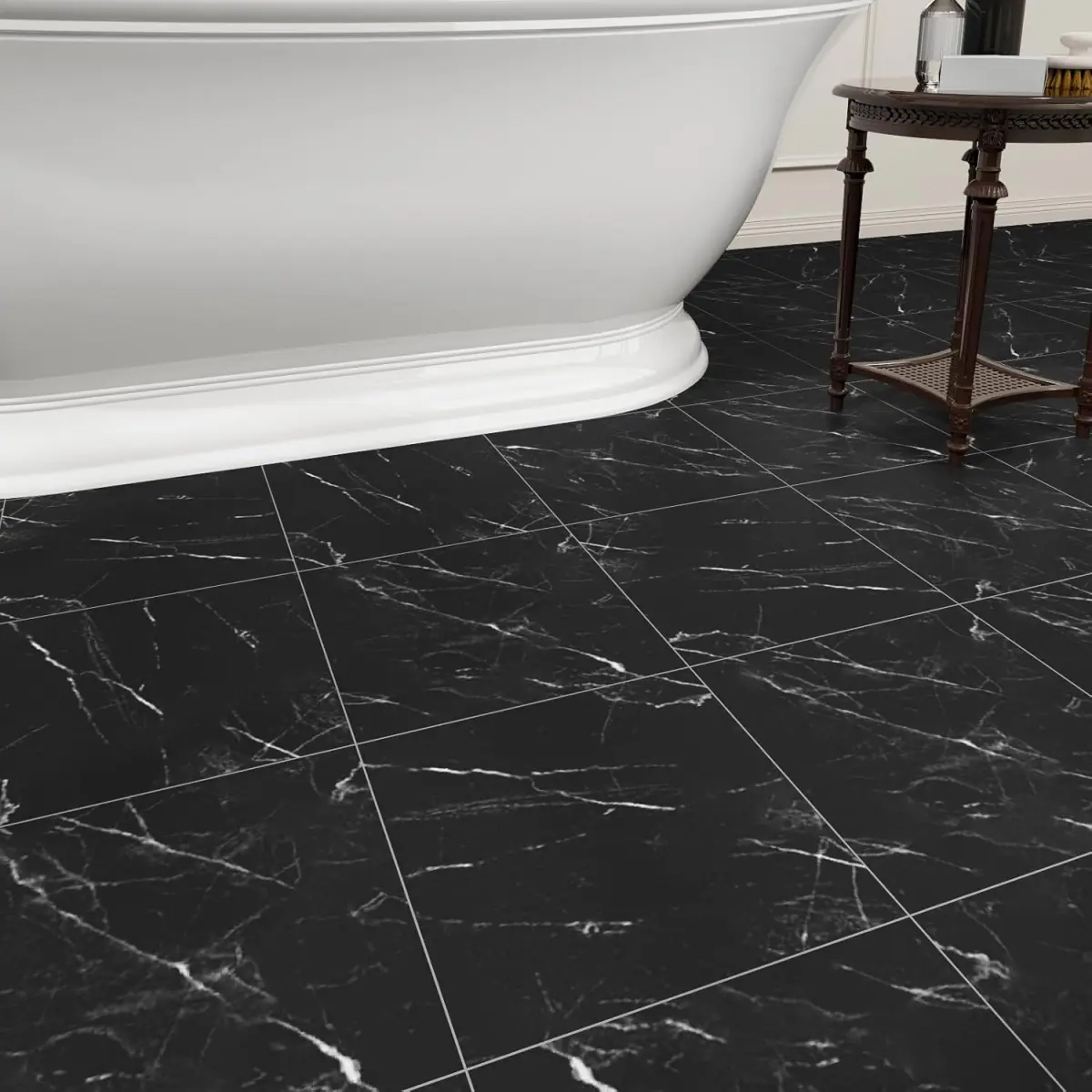 20-Pack Peel and Stick Floor Tiles Vinyl Floor 12 x 12 inch Self Adhesive Waterproof Flooring Planks DIY for Bathroom, Kitchen, Living Room, RV, Cover 20 Sq. Ft, Black Vein Marble
