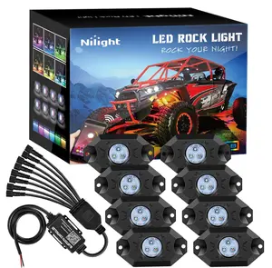 Nilight RGB LED Kit 8 pods Underglow Multicolor Neon Pod with Bluetooth App Control Timing Function Flashing Music Mode IP68 Exterior Wheel Well for ATV UTV  car interior welcome  car in warning  rock lights magnet lights car led Wireless Smart RGBIC