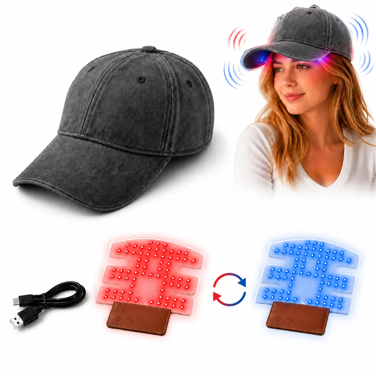 FDA Cleared - Laser Hair Regrowth Cap, Multifunctional Massage Cap, Adjustable Red and Blue Light, Equipped with 850nm Infrared Light Technology to Promote Hair Health and Growth—A Convenient Hair Care Solution