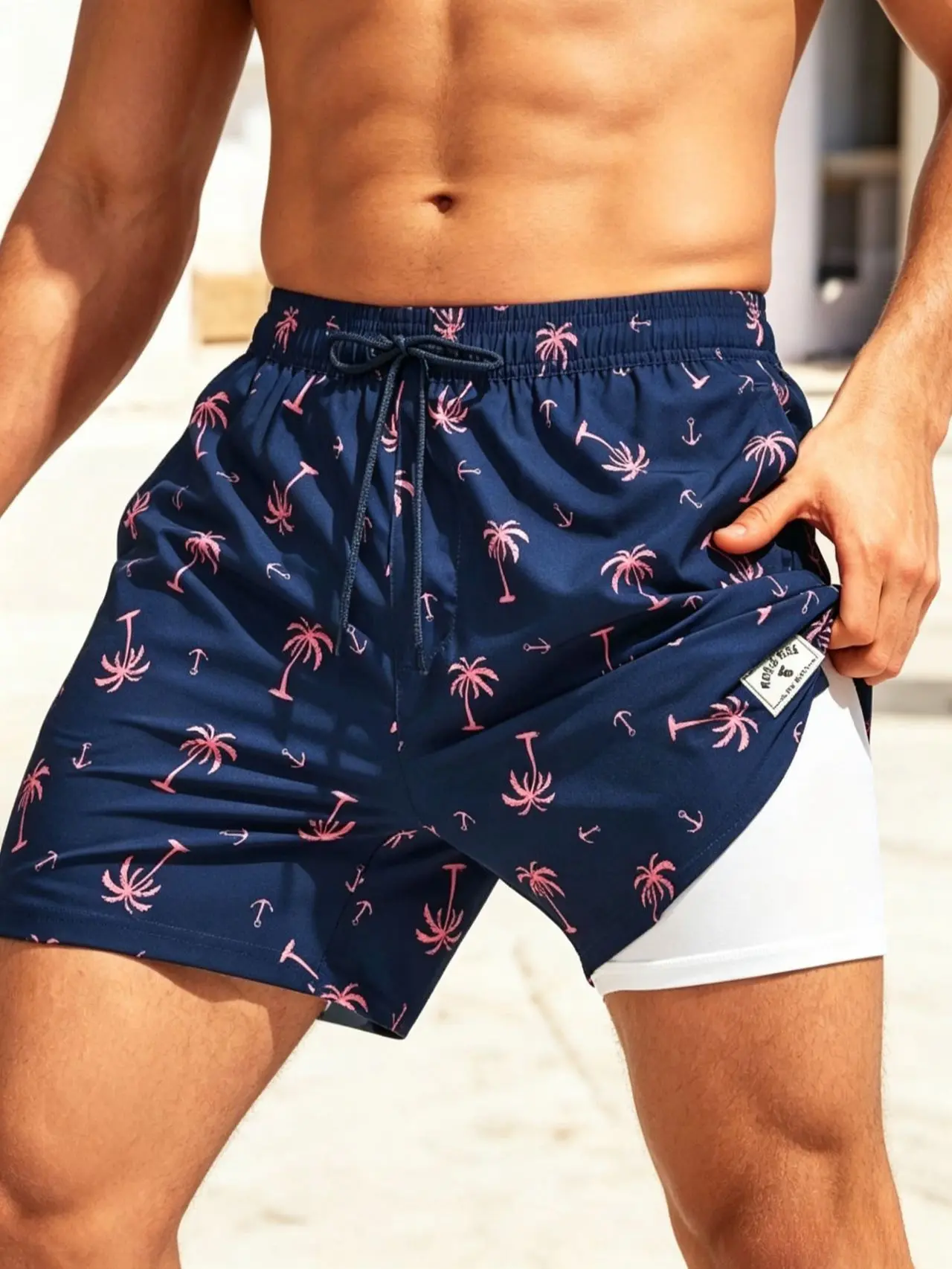 Men's 2-in-1 Printed Pattern Swim Board Shorts - Quick Dry, Breathable, Anti-Chafing, Modesty-Focused with Built-in Liner for Swimming, Surfing