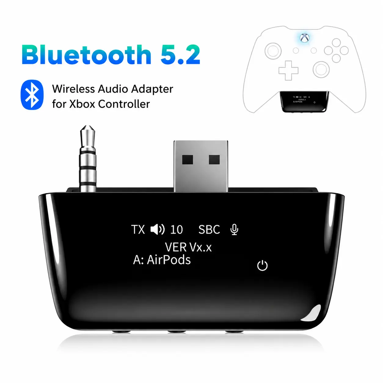 YOCOWOCO Bluetooth 5.2 Wireless Audio Adapter for Xbox One, Xbox Series X|S and Elite 2 Controller, Xbox Mic Adapter with Screen Supports Low Latency Game Console Accessories Headset