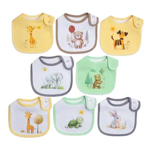 8PCS Baby Drool Bib Set, Soft Cotton Cartoon Bibs with Adjustable Snap Closure, Leakproof Feeding Bibs for Teething, Eating & Everyday Baby Care