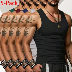 4-5 Pack High Elasticity Lifestyle Beater Set for Men, Basic Smooth Tank Tops, Athletic Sleeveless Undershirts, Stretch Fitted Workout Gym Vests, Casual Summer Layering Shirt, Daily Wear Streetwear Top, Breathable Soft Crew Neck Vest, Y2K Urban Trendy Fit