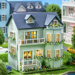 DIY Miniature House Kit, House Building Kit with LED Light, Creative Birthday and Holiday Gift Options, Miniature Furniture