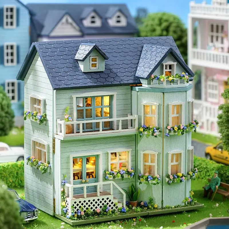 DIY Miniature House Kit, Doll Houses, Doll Playsets, House Building Kit with LED Light, Creative Birthday and Holiday Gift Options, Miniature Furniture