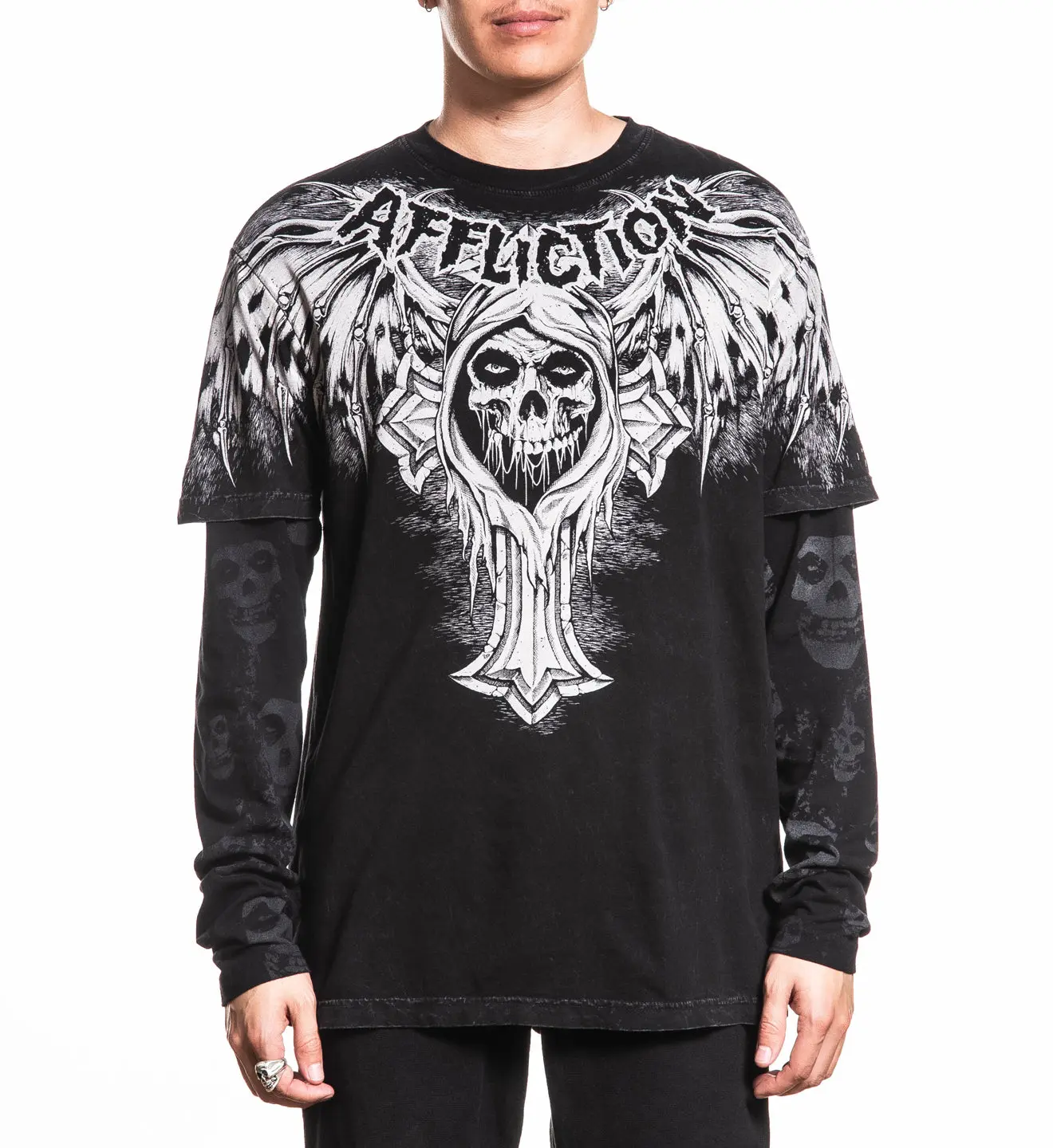 Affliction Men's Long Sleeve Shirt Misfits Bat 2fer Affliction Men's Long Sleeve Shirt Misfits Bat 2fer