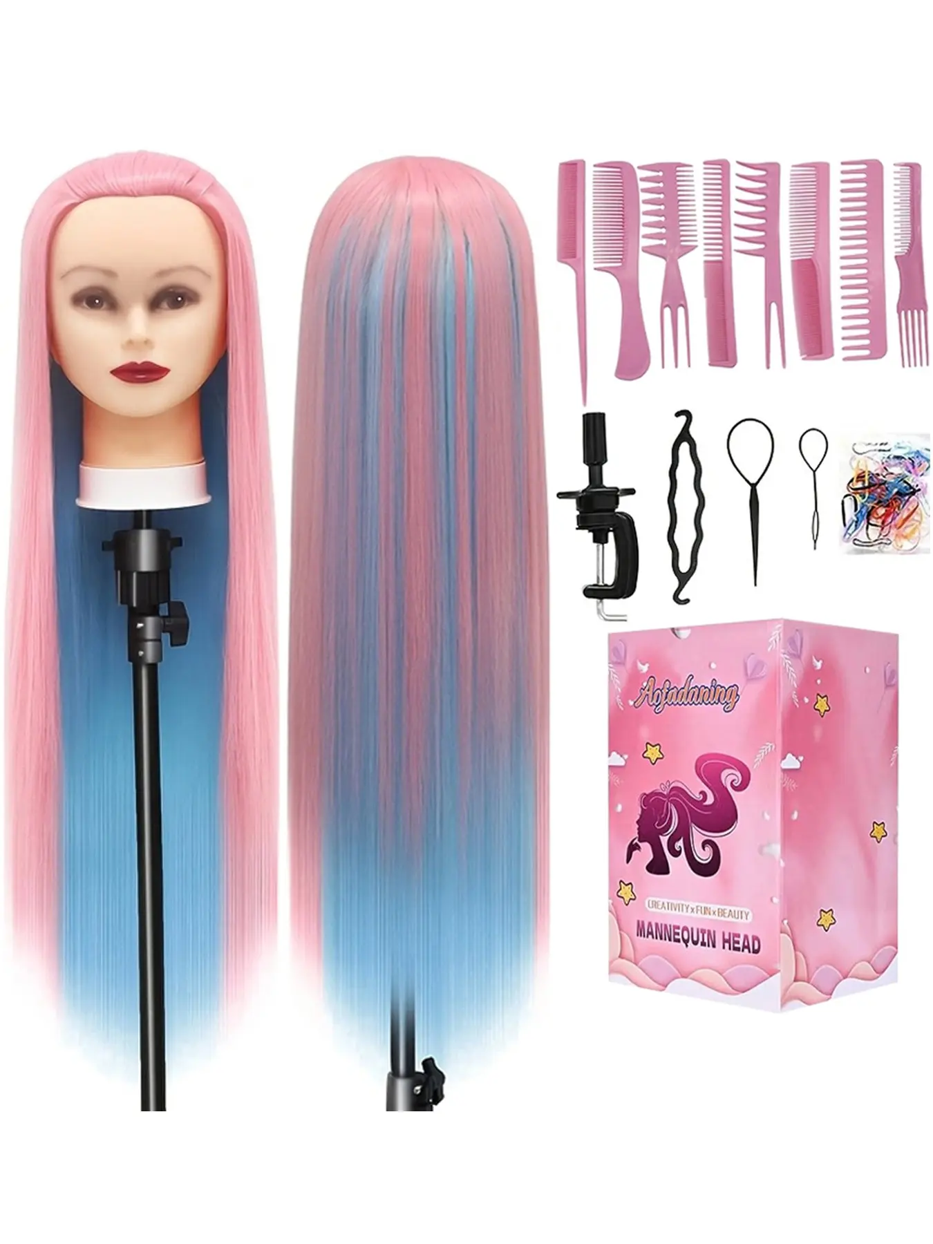 28-Inch Synthetic Fiber Mannequin Head with Realistic Appearance for Hairdressing & Makeup Practice, Unisex Adult Training Tool, Ideal for DIY Braiding, Hairdresser