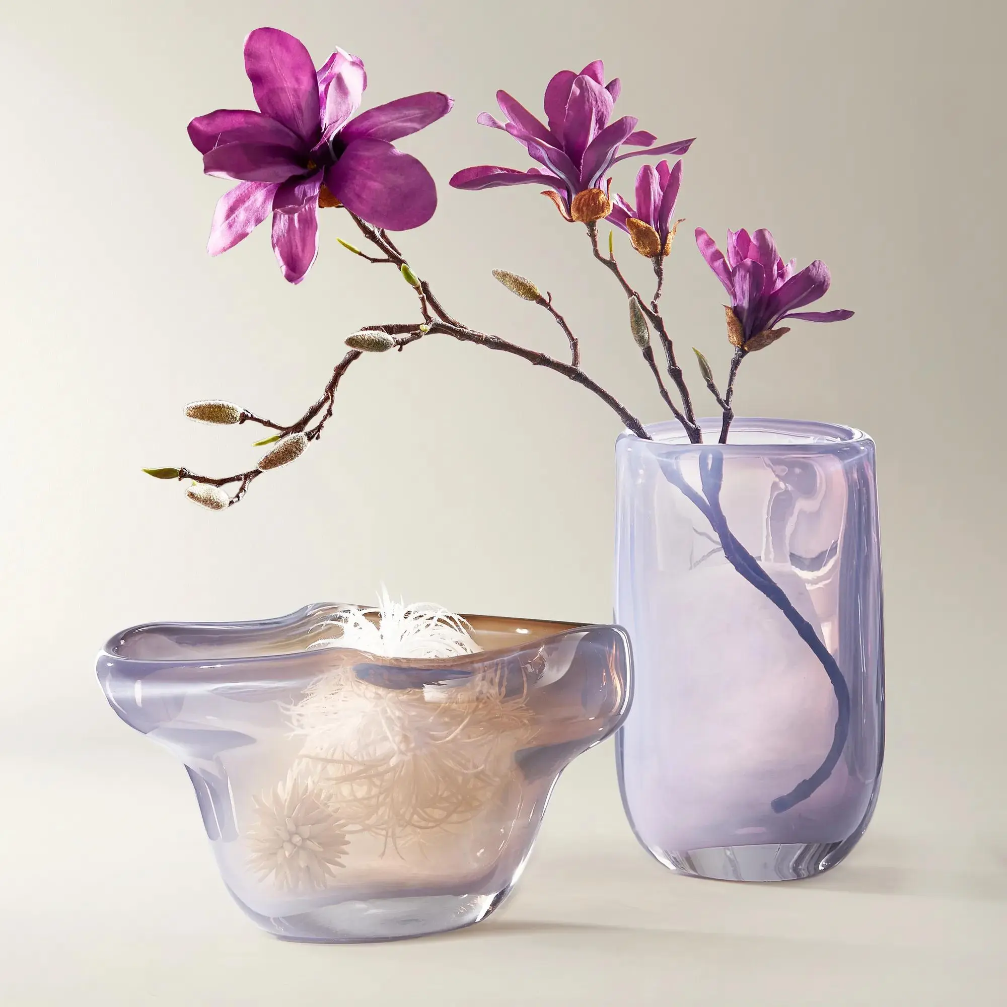 Z Gallerie Aura Collection Luminous Lavender Glass Decorative Vases & Glass Bowl, Home Decor Collectibles for Table Decor Flower Display