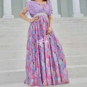 Long Gown One Piece Casual Women's Wear in Purple with Trousers and Belt - Womenswear Comfort