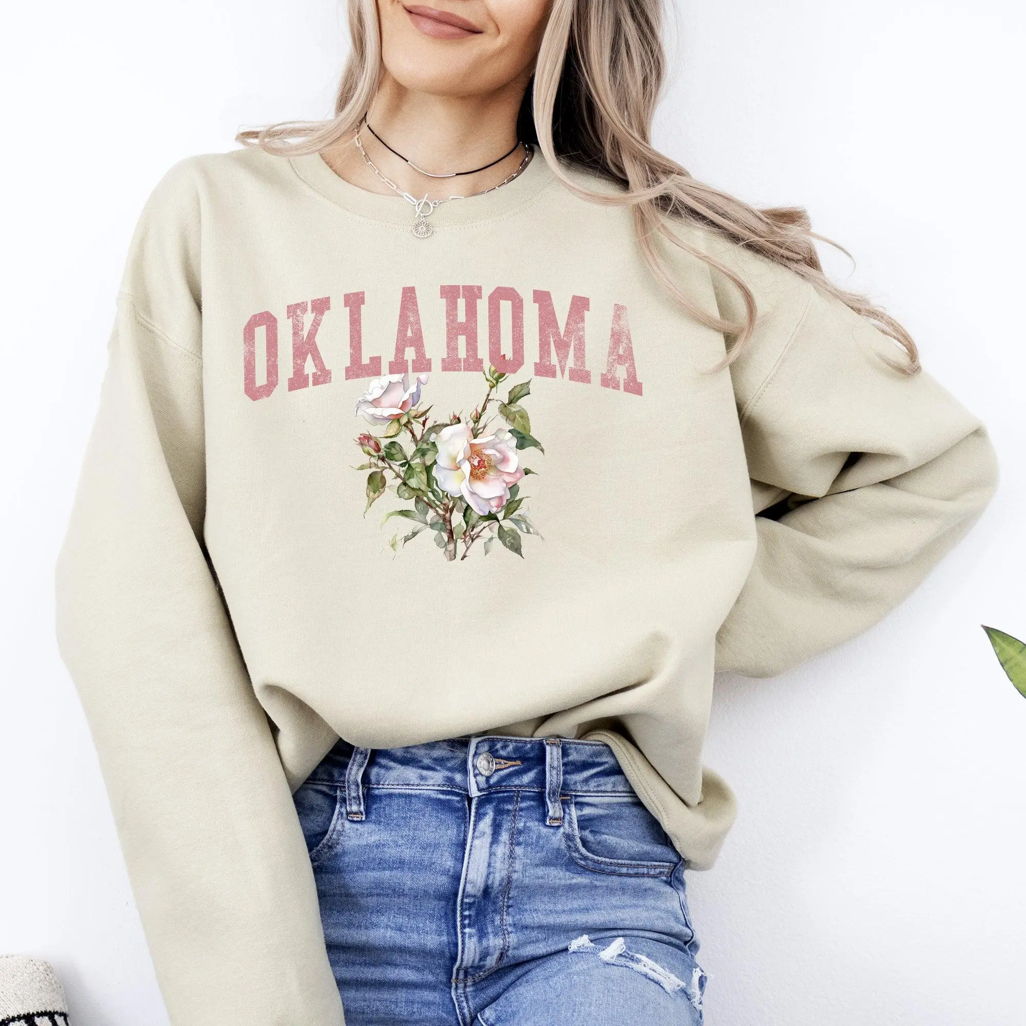 Oklahoma State Flower Sweatshirt, Crew Neck, Women's, Crewneck