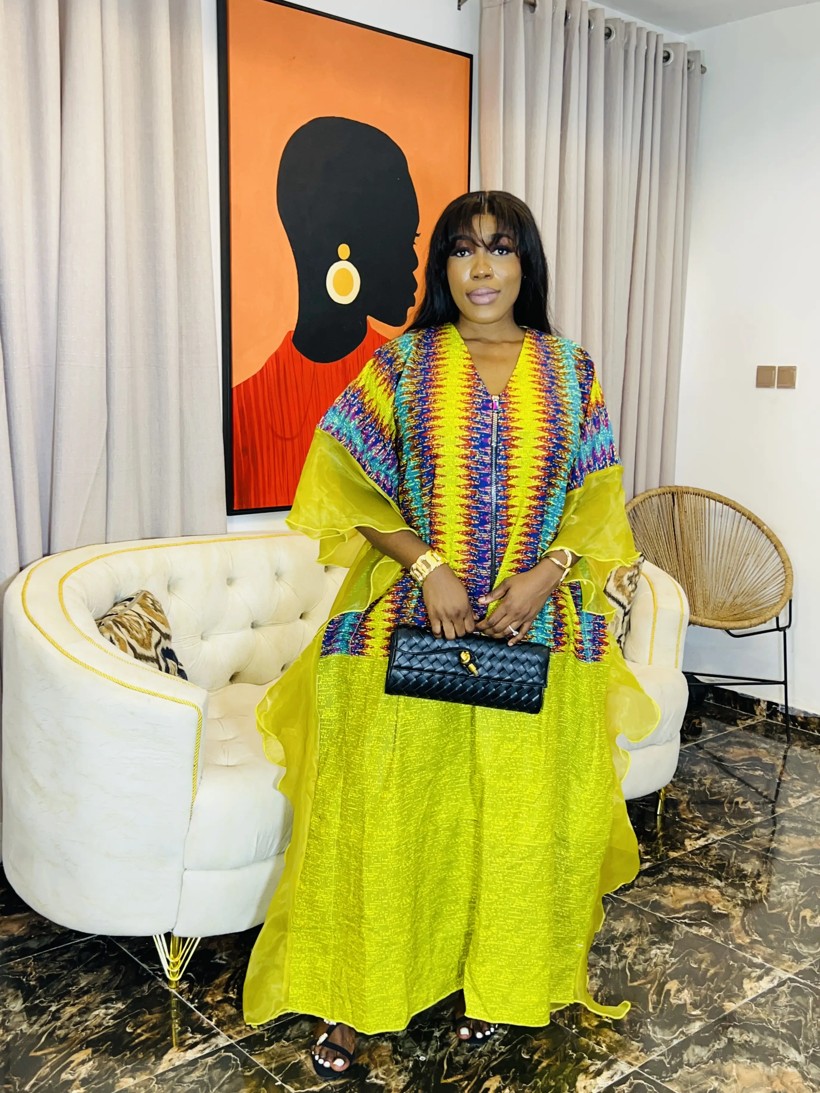 Amira Boubou Dress - Oversized Ankara Kaftan for Women | One Size Fits S-2X | 62” Length | Tall Girl Friendly | Ankara & Organdy Material | Stylish & Comfortable