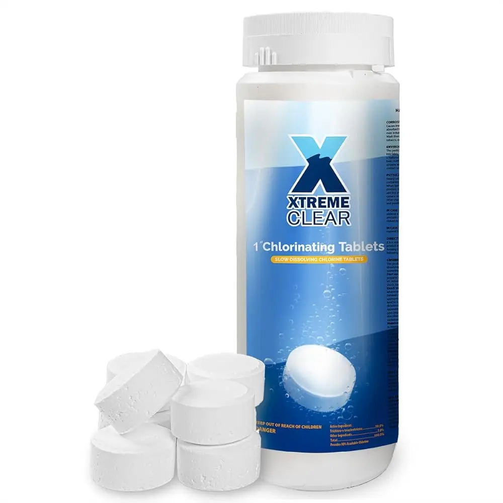 XtremepowerUS XtremeClear 1in UV-Stable Slow-Dissolve Chlorine Tablets - 99% Trichloro-s-triazinetrione Pool Chemical Supplies for Above-Ground Pools, Hot Tubs (1.5lb/5lbs/9-Pack)