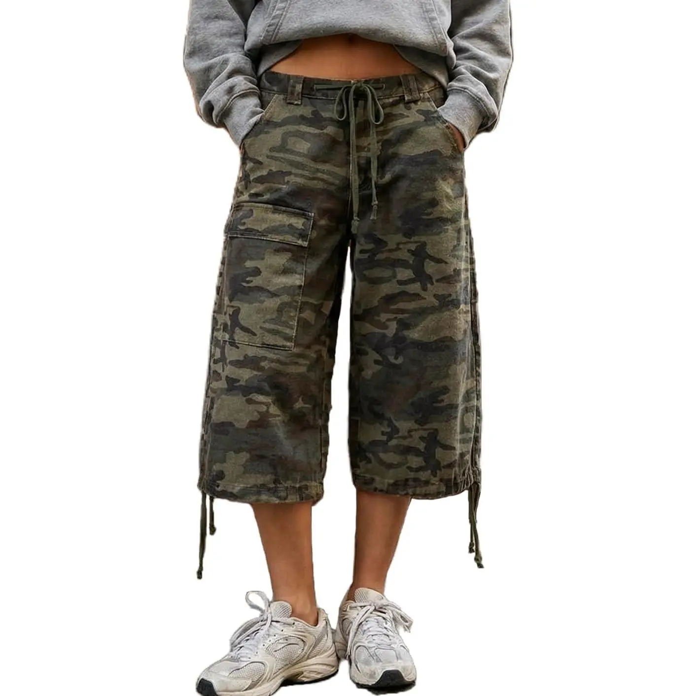 Y2K Cargo Jean Shorts Women Summer Camouflage Print Drawstring Low Rise Baggy Denim Shorts Casual Jorts Streetwear