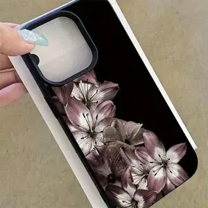 Phone Case - 1pc Dark Purple Lily Flower Trendy Pattern Lychee Phone Case Suitable for Iphone 16 16E 15 14 13 12 11 Promax X Xr Xs 8 7 Plus