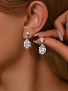 Sparkling Artificial Zircon Drop Earrings, Bridal Wedding Accessories in Elegant Gift Box, Perfect for Parties and Evening Events, Teardrop Earrings
