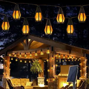 Christmas Solar-Powered Outdoor Flame-Effect String Lights (15 Bulbs, 33FT) Garden & Lawn Decorative Lights, Solar LED Night Lights for Christmas Parties, Outdoor Garden Decor