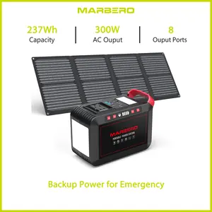 MARBERO 237Wh Solar Generator with 60W Solar Panel Portable Power Station with 2 x 300W AC Outlets (375W Surge) 8 Output Ports Pure Sine Wave for Home Camping Essentials Emergency outdoorfun