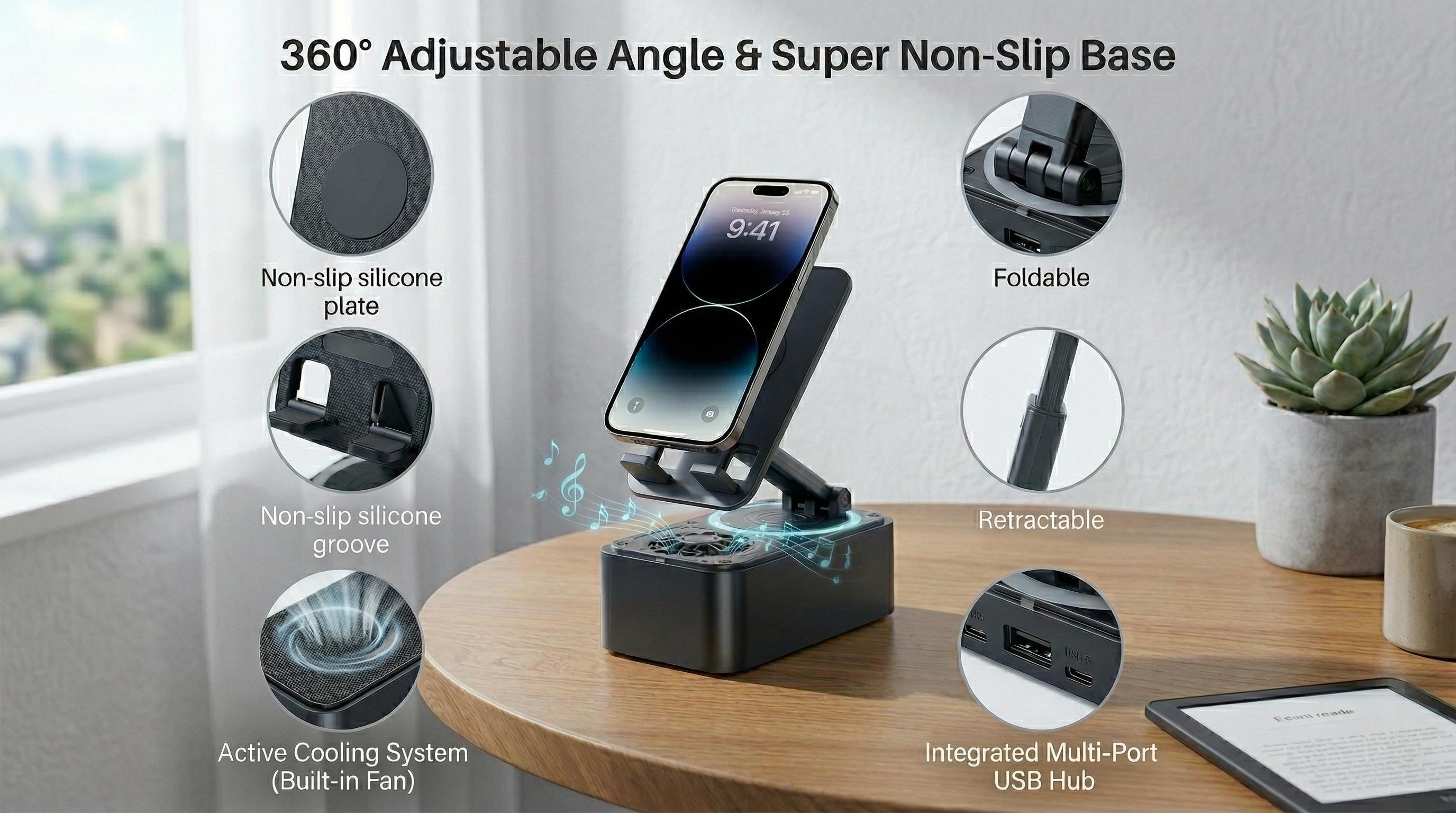 Westdeer Wireless Bluetooth Speaker, 5-in-1 Phone Stand, Volume Amplifier, Phone & Tablet Holder, USB Emergency Rechargeable (3000mAh) Portable Power Bank, Colorful Rotating Foldable Design, Unisex Gift,Perfect Gift