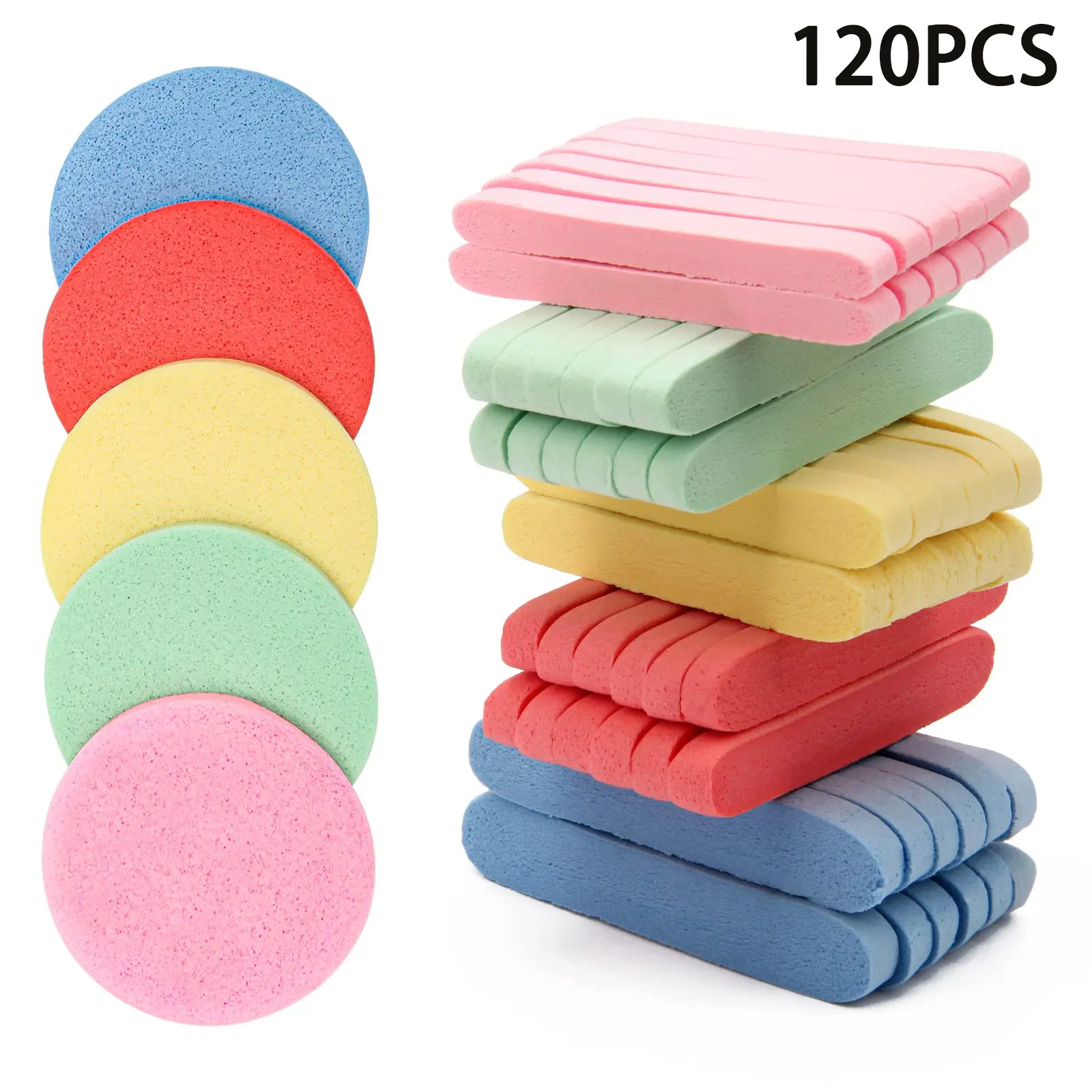 120 Pcs Facial Sponge Compressed Face Cleansing Sponges for Women Round Wash Sponges Estheticians Makeup Exfoliating Removal Mix-color Safe Comfortable PVC Material Gift Daily Lightweight Storage room decorations