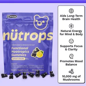 Nütrops Mushroom Gummies (Lemon Clouds Flavor): Functional nootropic supplement with 1,000mg 10:1 organic mushroom extract from 6 mushrooms: Lion's Mane, Cordyceps, Reishi, Chaga, Maitake, Coriolus, Caffeine Free, Gluten Free, Vegan, Third Party Tested