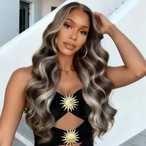 Unice Byebye Slip Honey Brown Loose Wave with Golden Blonde Face Framing Layers 13X4 Lace Frontal Human Hair Wigs with Drawstring Beginners Friendly summerwins