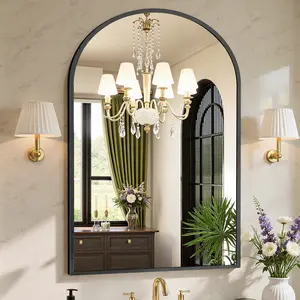 Sweetcrispy Arched Gold Aluminum Frame Glass Bathroom Mirror - Wall-Mounted Modern Vanity Mirror, Durable Home Wall Decor for Bathroom, Bedroom, Modern Mirror