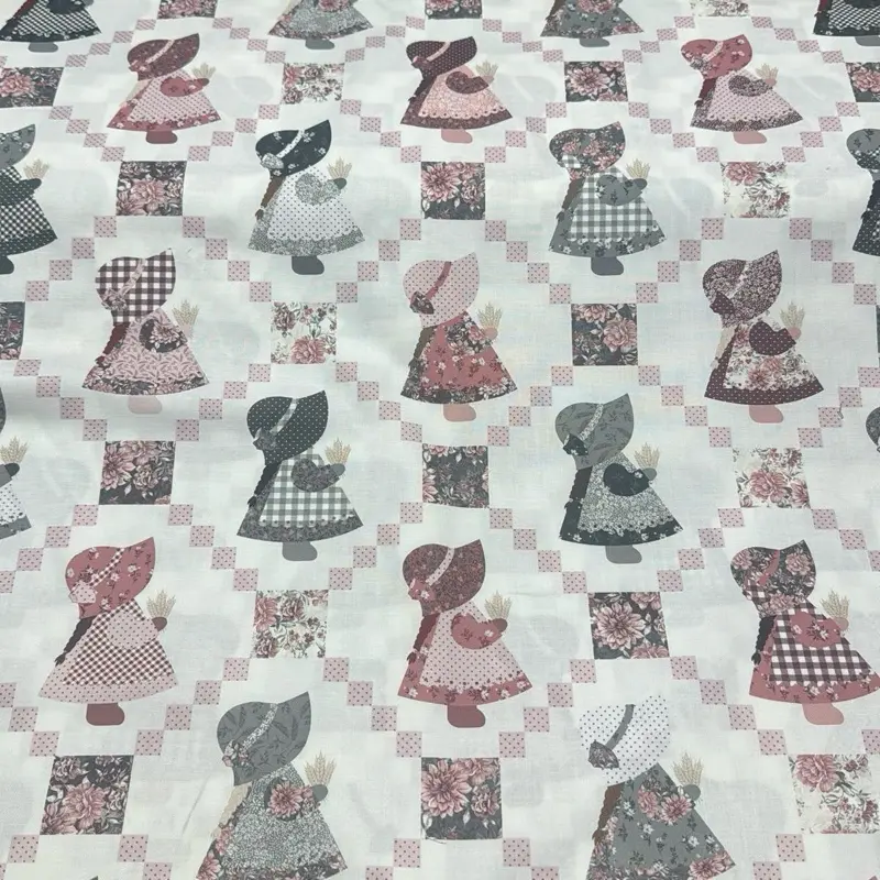 1 yard Fabric Wide Back 107/108 Cheater Quilt New with Adorable Girl Patterns and Floral Accents
