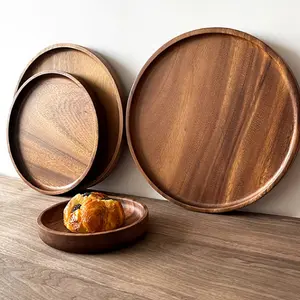 1 piece, round wooden tray, multi-functional wooden serving dish, Dinner plates, suitable for restaurant, kitchen or living room decoration, used for candy, snacks, desserts, appetizers, fruits