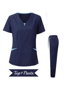 Men's Soft Breathable Doctor Scrub Set Short Sleeve With Jogger Pants Hospital Pharmacy Work Uniform