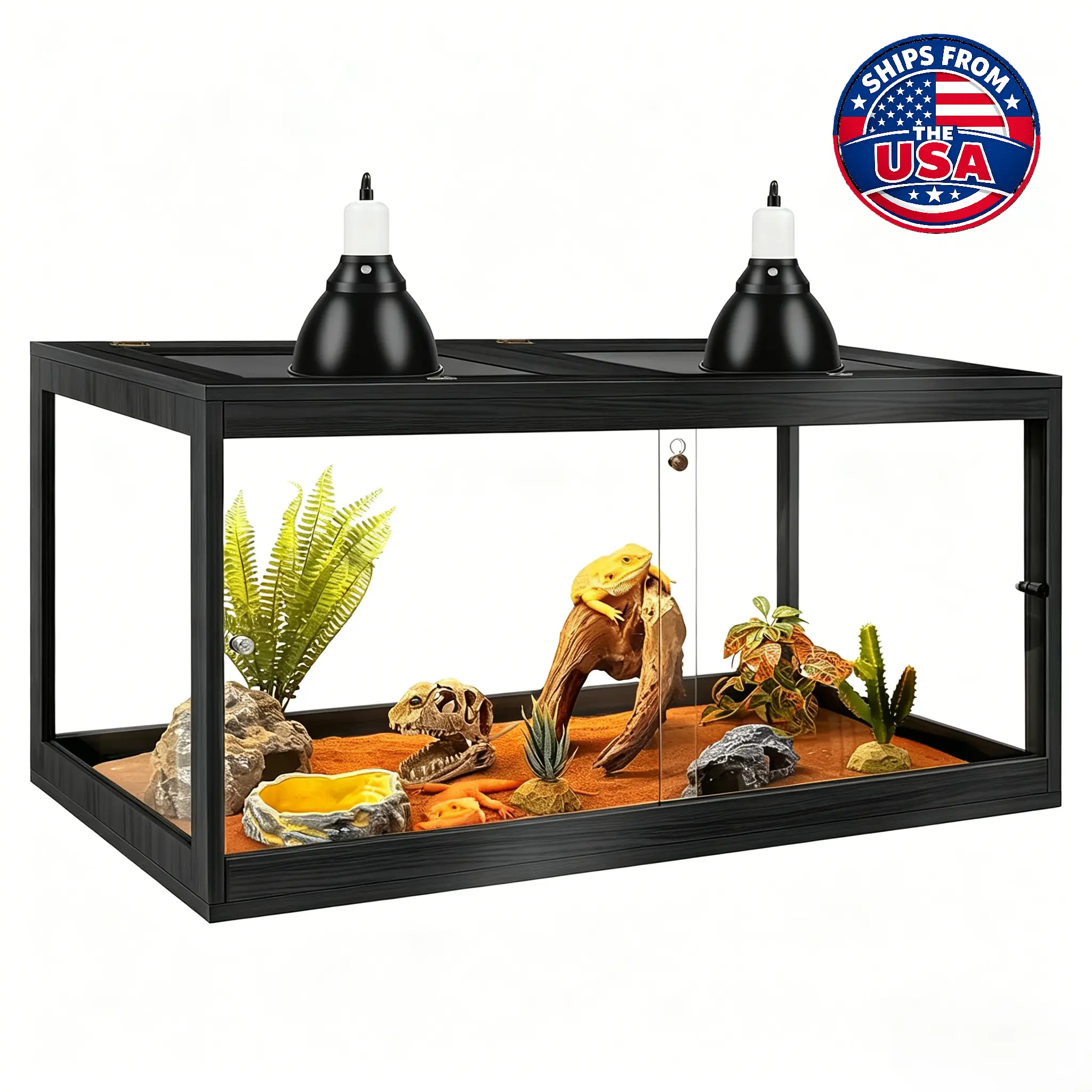 PROLEE 81-Gal Roomier Wood Reptile Tank - 360° Tempered Glass Viewing Enclosure with Locking Sliding Doors, Mesh, Acrylic Liner Clean, Effortless Setup for Bearded Dragons, 81 Gal Roomy Space